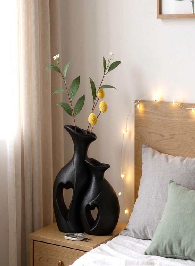 Meltset M Black Ceramic Vases Set of 2, Hollowed Heart Flower Vase for Modern Nordic Boho Home Decor, Minimalist Table Centerpiece for Wedding, Living Room, Office, Bookshelf, Entryway, Mother's Gift (Matte) - Image 5